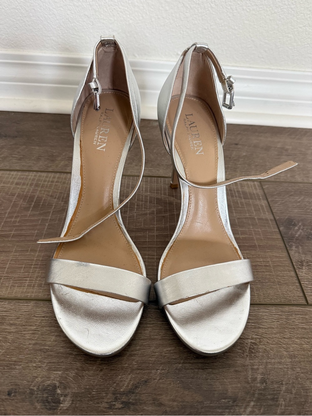 Lauren Ralph Lauren Metallic Silver Ankle-Strap Heels